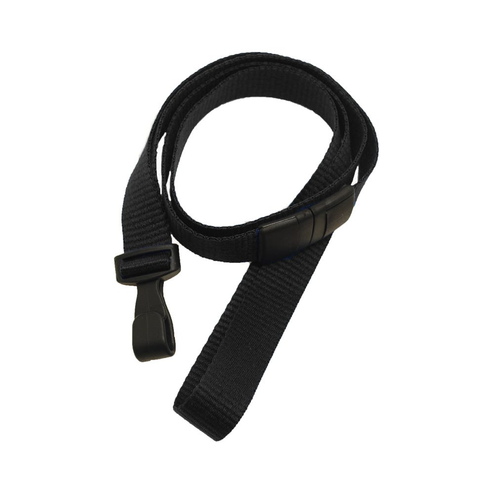 5/8'' Black Flat Microweave Lanyard w/ Black Safety Breakaway & No-Twist Hook - 100 per pack