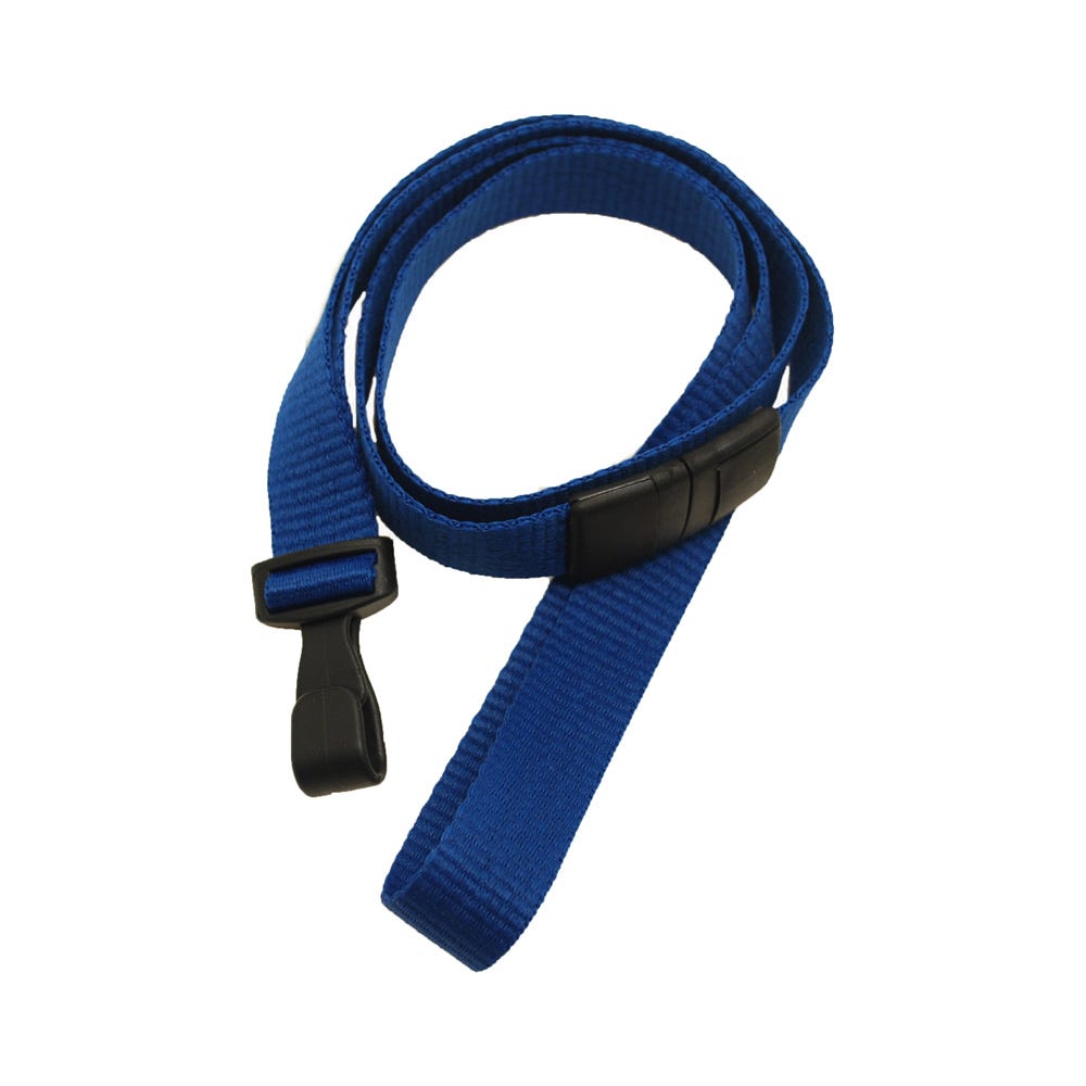 5/8'' Royal Blue Flat Microweave Lanyard w/ Black Safety Breakaway & No-Twist Hook - 100 per pack