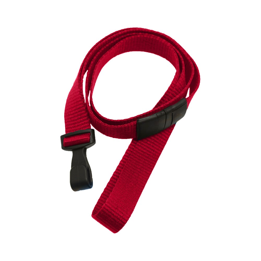 5/8'' Red Flat Microweave Lanyard w/ Black Safety Breakaway & No-Twist Hook - 100 per pack