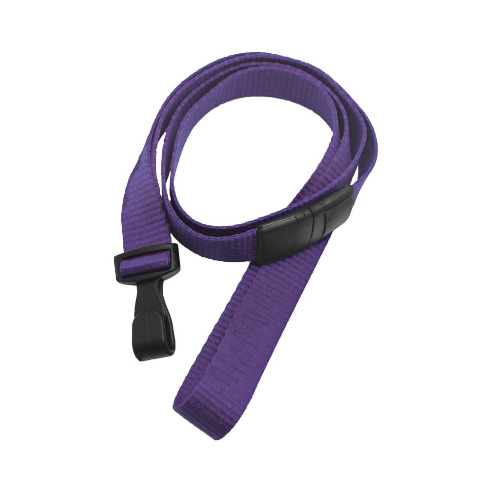 5/8'' Purple Flat Microweave Lanyard w/ Black Safety Breakaway & No-Twist Hook - 100 per pack