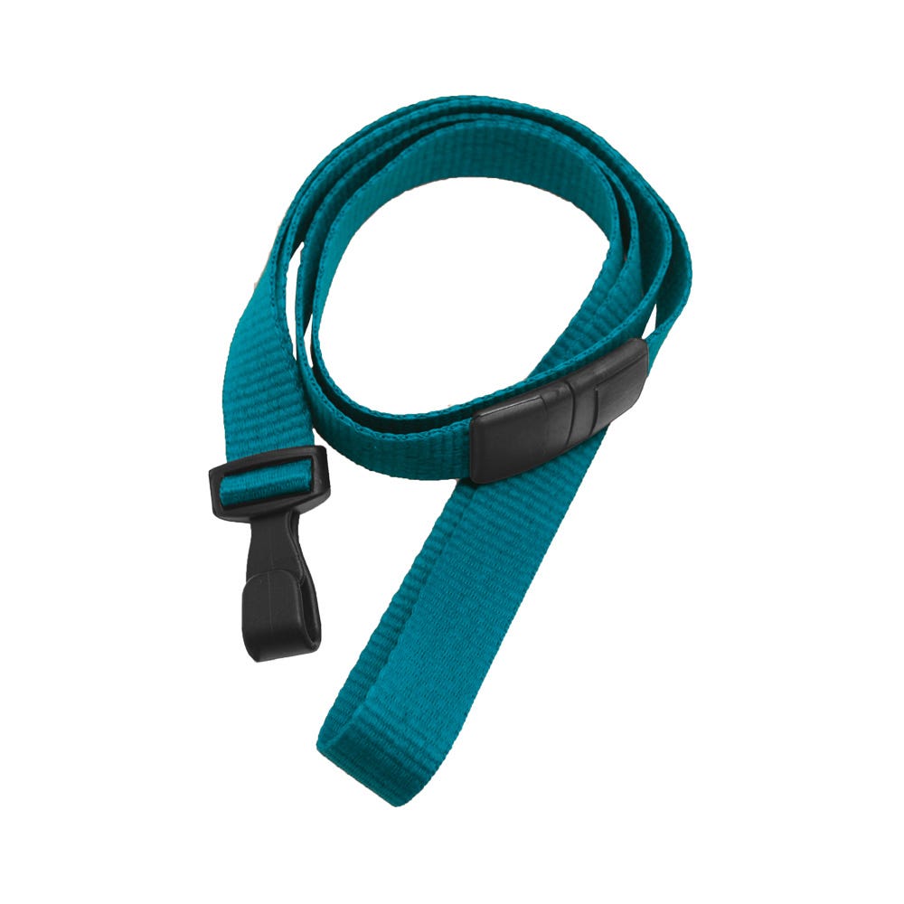 5/8'' Teal Flat Microweave Lanyard w/ Black Safety Breakaway & No-Twist Hook - 100 per pack