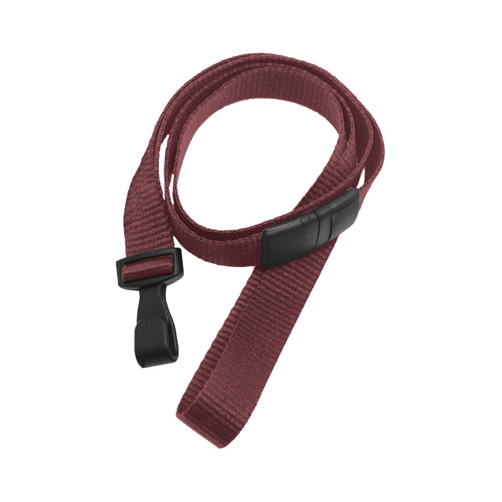 5/8'' Maroon Flat Microweave Lanyard w/ Black Safety Breakaway & No-Twist Hook - 100 per pack
