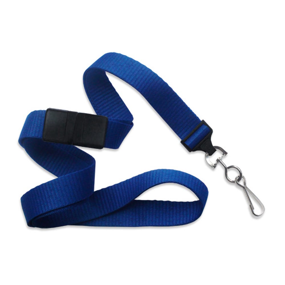 5/8'' Royal Blue Flat Braid Lanyard with Black Safety Breakaway & Swivel Hook - 100 per pack