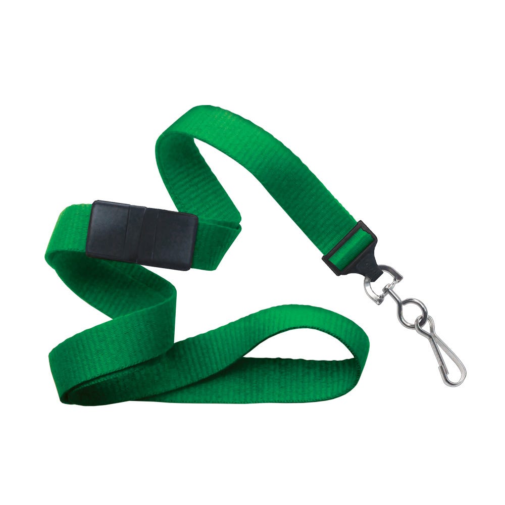 5/8'' Green Flat Braid Lanyard with Black Safety Breakaway & Swivel Hook - 100 per pack
