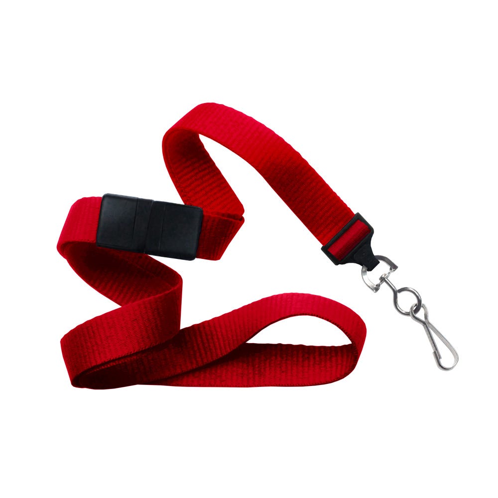 5/8'' Red Flat Braid Lanyard with Black Safety Breakaway & Swivel Hook - 100 per pack