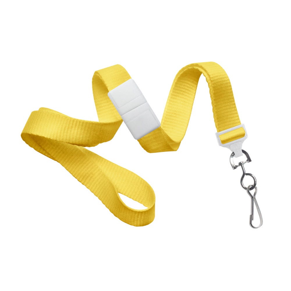 5/8'' Yellow Flat Braid Lanyard with White Safety Breakaway & Swivel Hook - 100 per pack