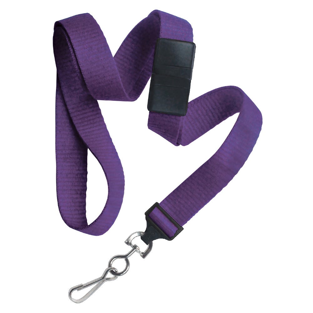 5/8'' Purple Flat Braid Lanyard with Black Safety Breakaway & Swivel Hook - 100 per pack
