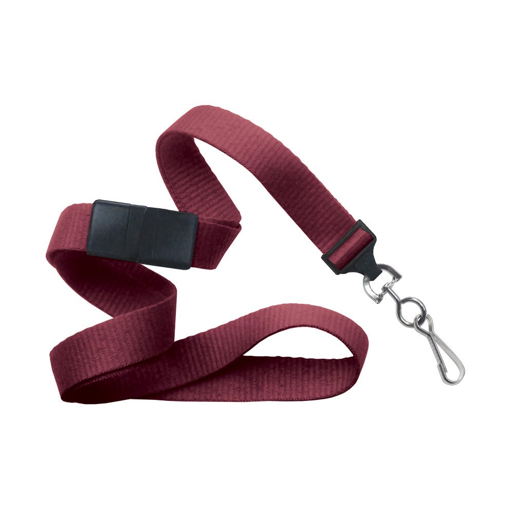 5/8'' Maroon Flat Braid Lanyard with Black Safety Breakaway & Swivel Hook - 100 per pack