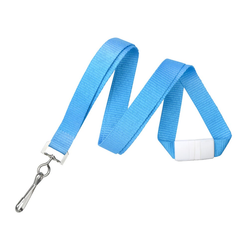 5/8'' Neon Blue Flat Braid Lanyard w/ Safety Breakaway & Swivel Hook - 100 per pack