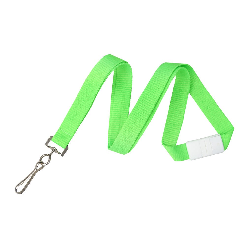 5/8'' Neon Green Flat Braid Lanyard w/ Safety Breakaway & Swivel Hook - 100 per pack