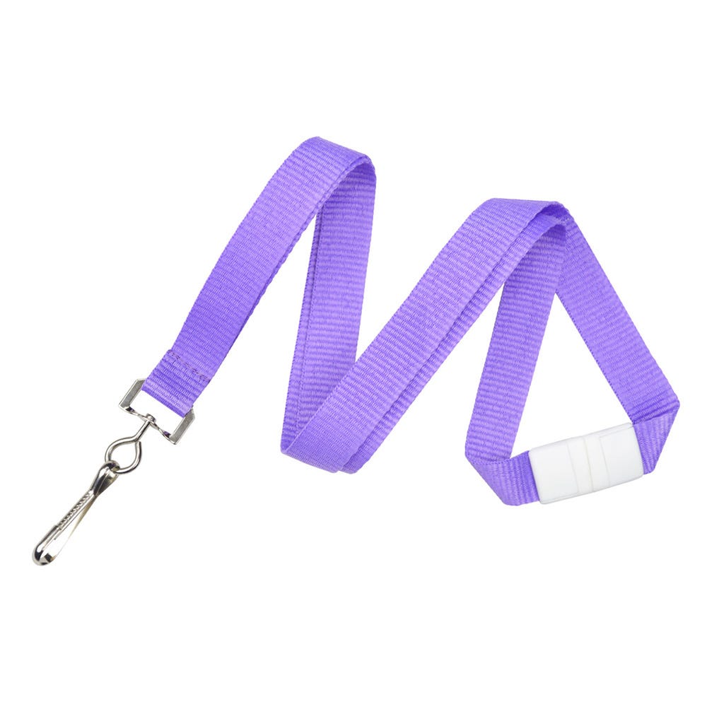 5/8'' Neon Purple Flat Braid Lanyard w/ Safety Breakaway & Swivel Hook - 100 per pack
