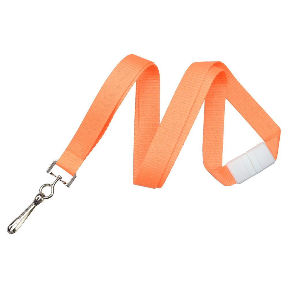 5/8'' Neon Orange Flat Braid Lanyard w/ Safety Breakaway & Swivel Hook - 100 per pack