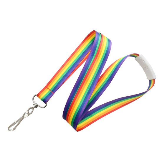 3/4'' Rainbow Lanyard Pattern w/ Safety Breakaway & Swivel Hook - 100 pack