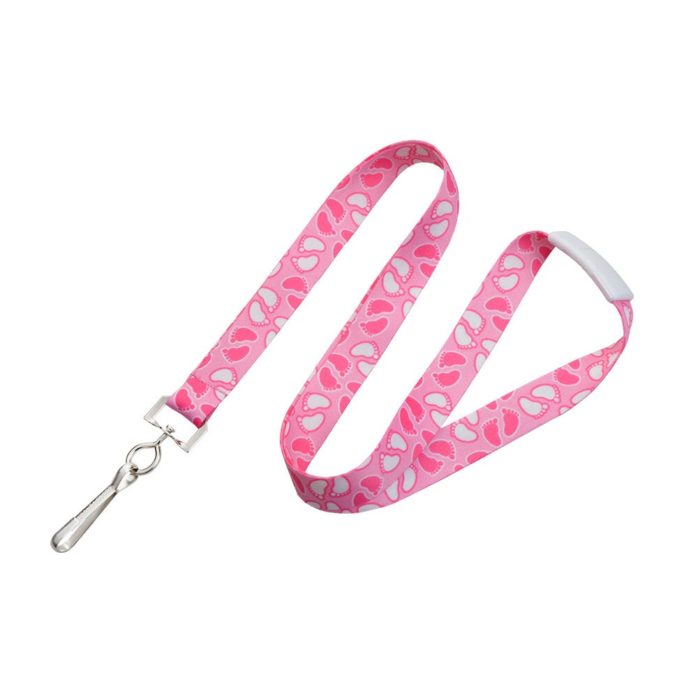 5/8'' Pink Baby Footprint Lanyard w/ Breakaway & Swivel Hook - 100 per pack
