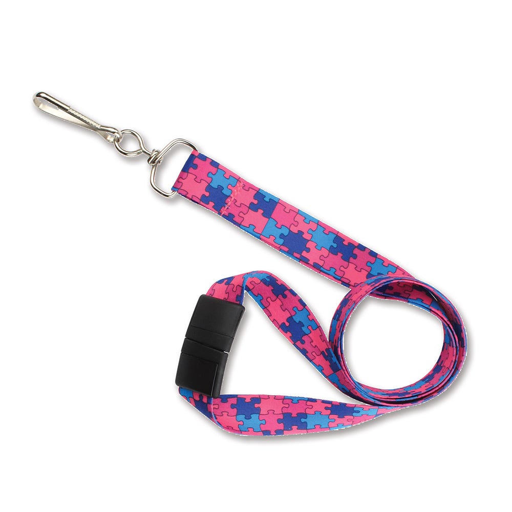 3/4'' Autism Awareness Lanyards in Pink/Blue/Navy Pattern w/ Breakaway & Swivel Hook - 100 per pack