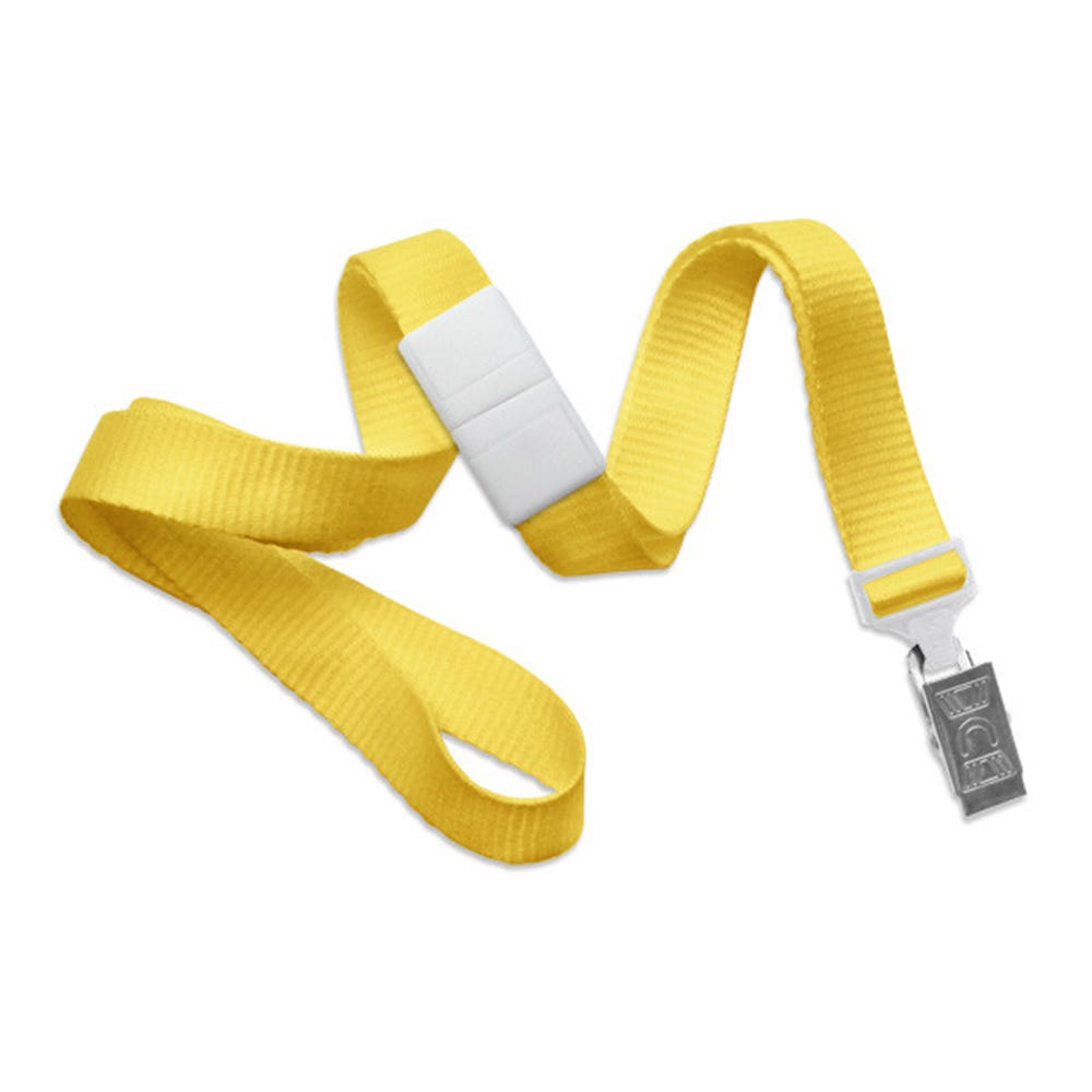 5/8'' Yellow Flat Braid Lanyard with White Safety Breakaway & Bulldog Clip - 100 per pack