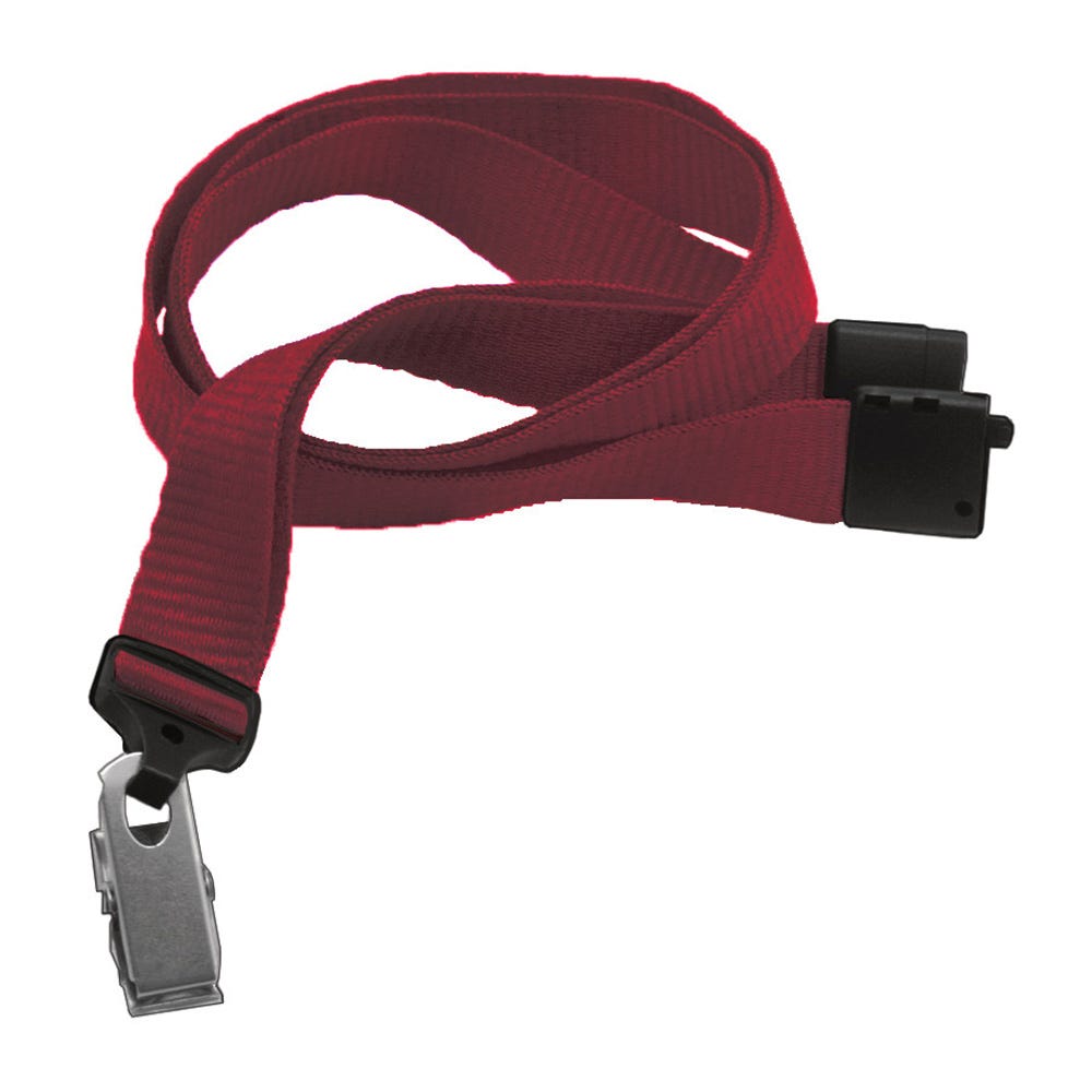 5/8'' Maroon Flat Braid Lanyard with Black Safety Breakaway & Bulldog Clip - 100 per pack