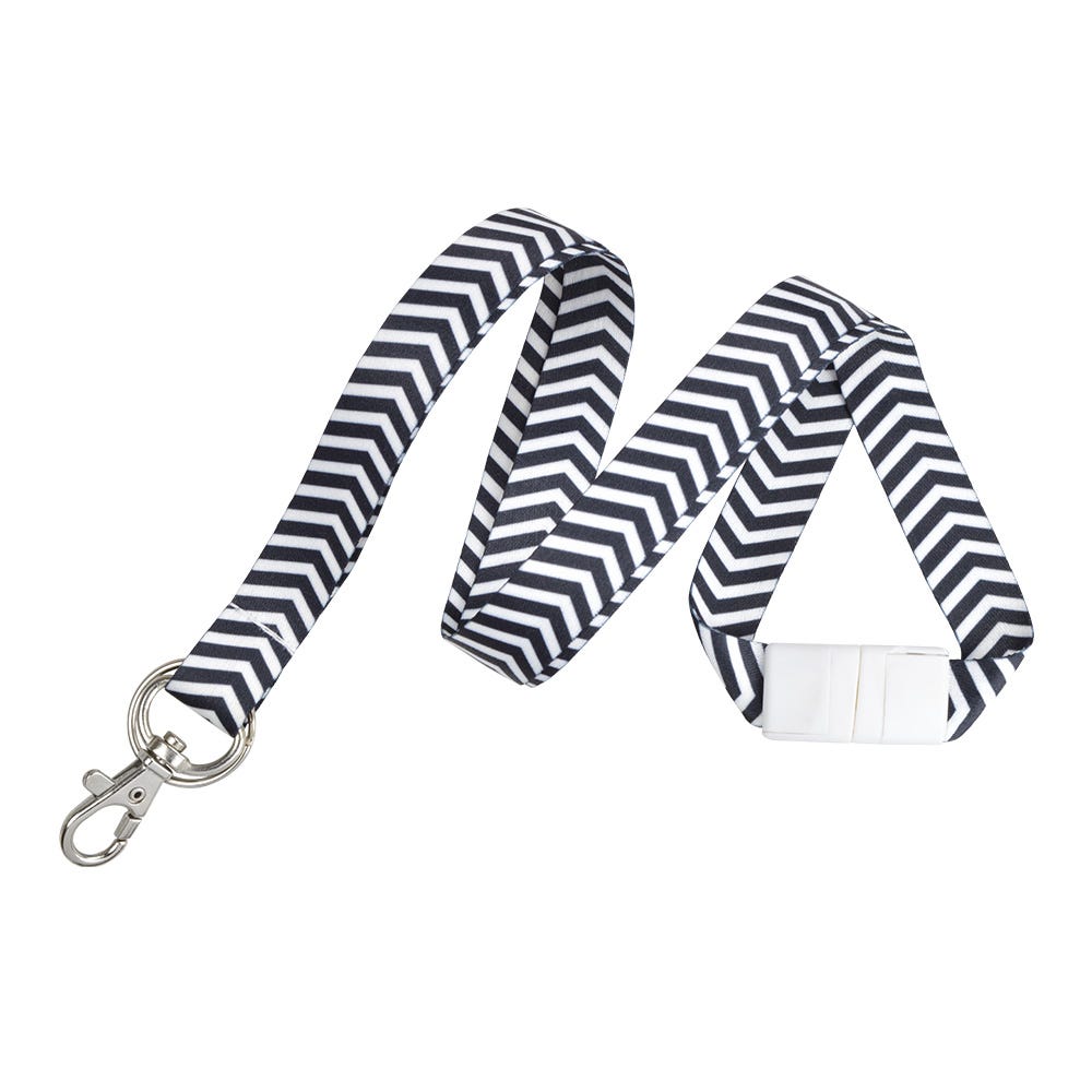 5/8'' Black Chevron Lanyards w/ Safety Breakaway & Trigger Hook Plus Split Ring - 10 per pack