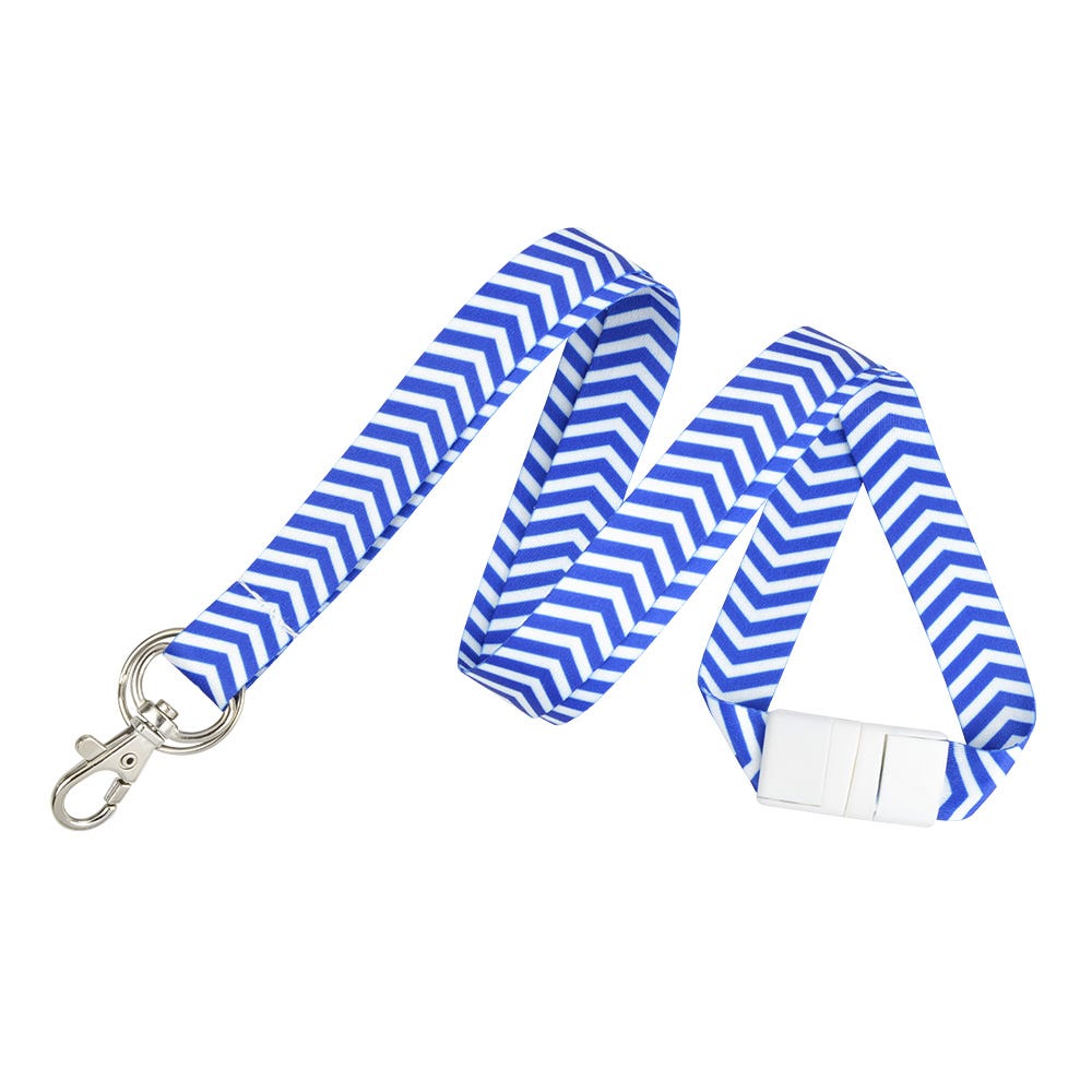 5/8'' Blue Chevron Lanyards w/ Safety Breakaway & Trigger Hook Plus Split Ring - 10 per pack