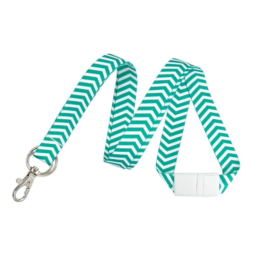 5/8'' Green Chevron Lanyards w/ Safety Breakaway & Trigger Hook Plus Split Ring - 10 per pack