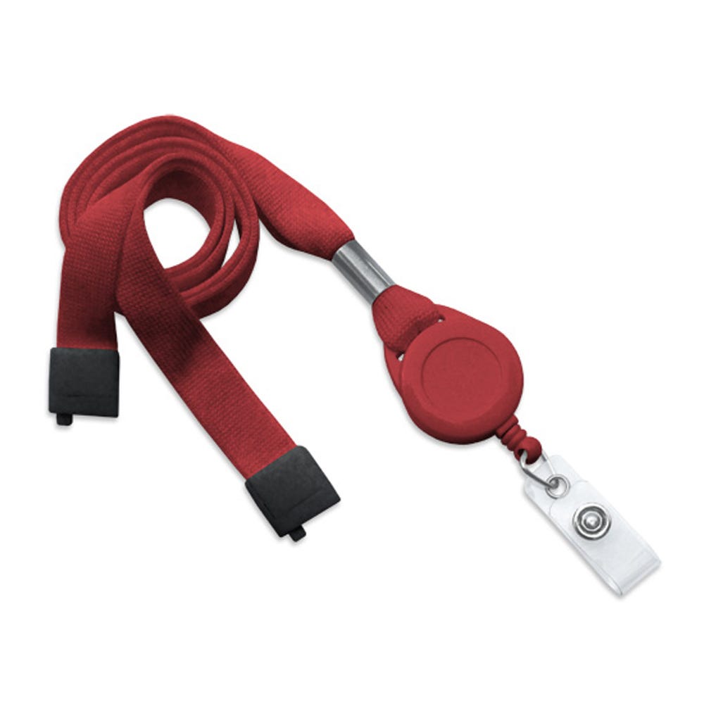 5/8'' Red Flat Tubular Lanyard with Round Badge Reel & Clear Vinyl Strap - Breakaway - 100 per pack