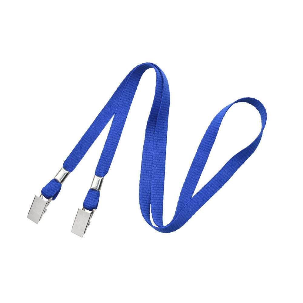 3/8'' Royal Blue Flat Opened-ended Lanyard w/ Two Bulldog Clips - 100 per pack