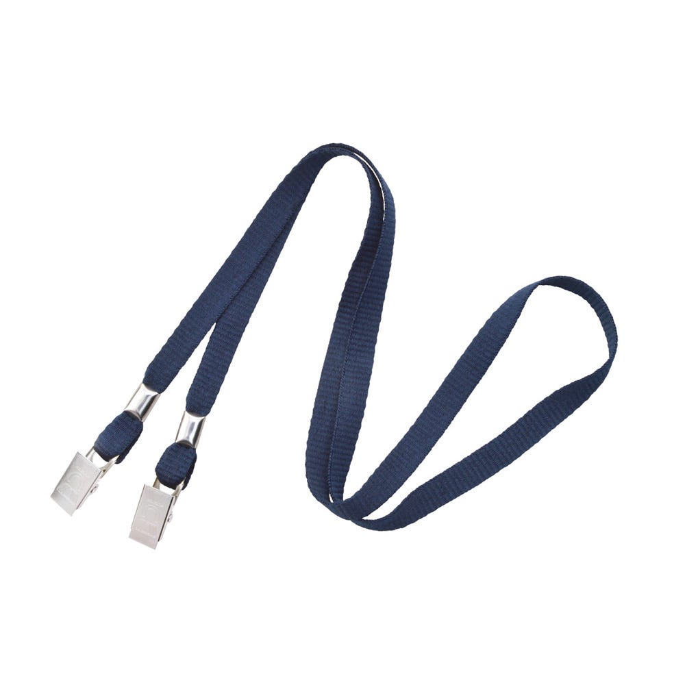 3/8'' Navy Blue Flat Opened-ended Lanyard w/ Two Bulldog Clips - 100 per pack