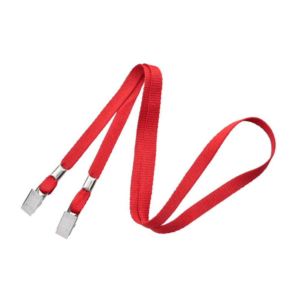 3/8'' Red Flat Opened-ended Lanyard w/ Two Bulldog Clips - 100 per pack