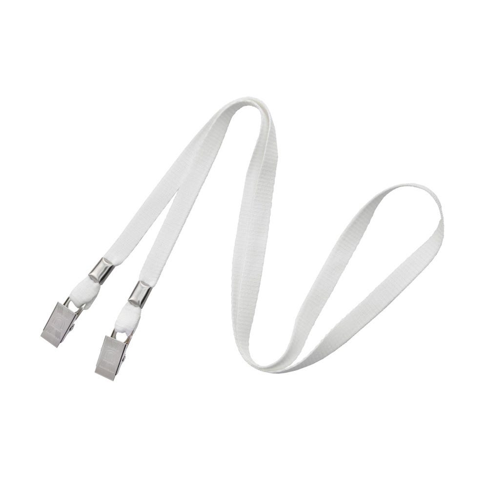 3/8'' White Flat Opened-ended Lanyard w/ Two Bulldog Clips - 100 per pack