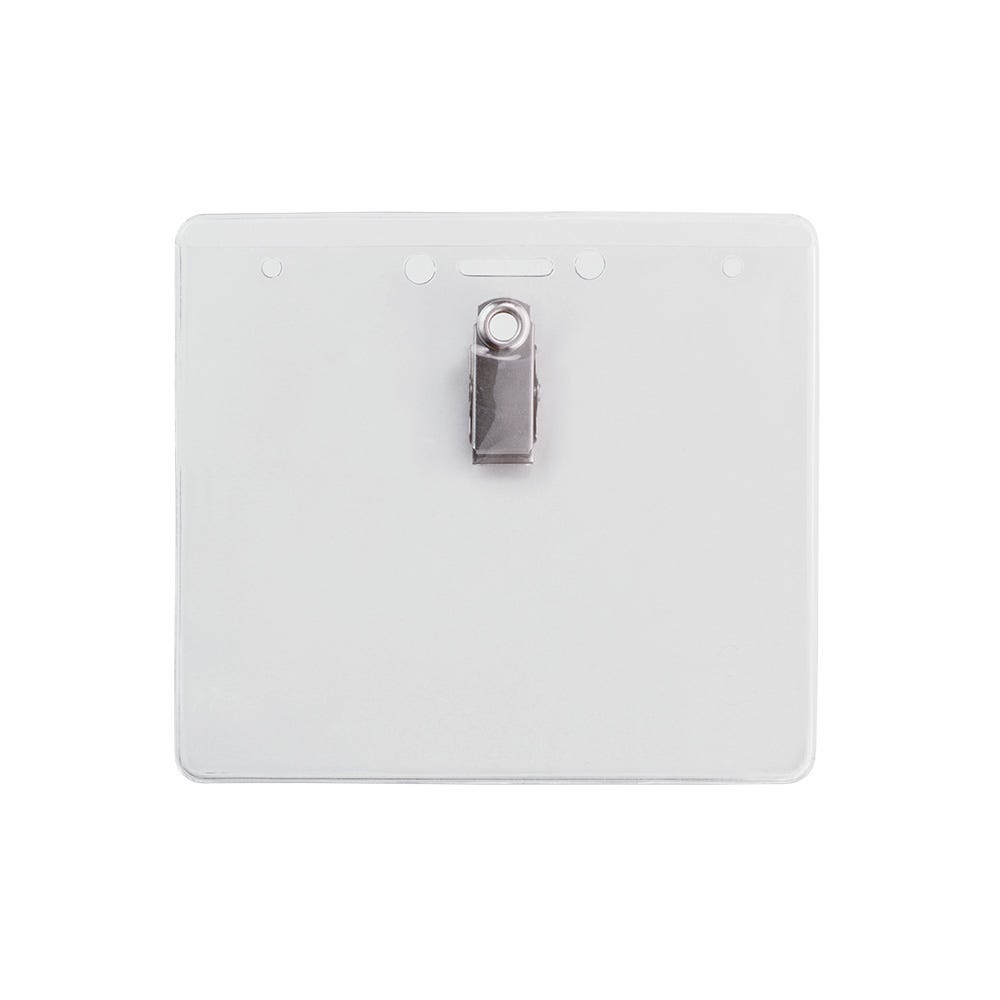 Clear Vinyl - Horizontal - Event Name Tag Holder w/ Embossed ''U'' Bulldog Clip - 100 per pack