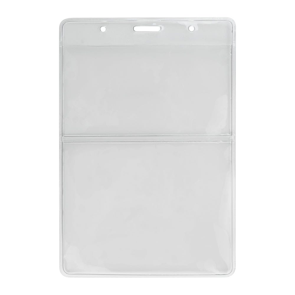 2-Pocket - Vertical - Clear Vinyl Badge Holder with Slot and Chain Holes - 100 per pack