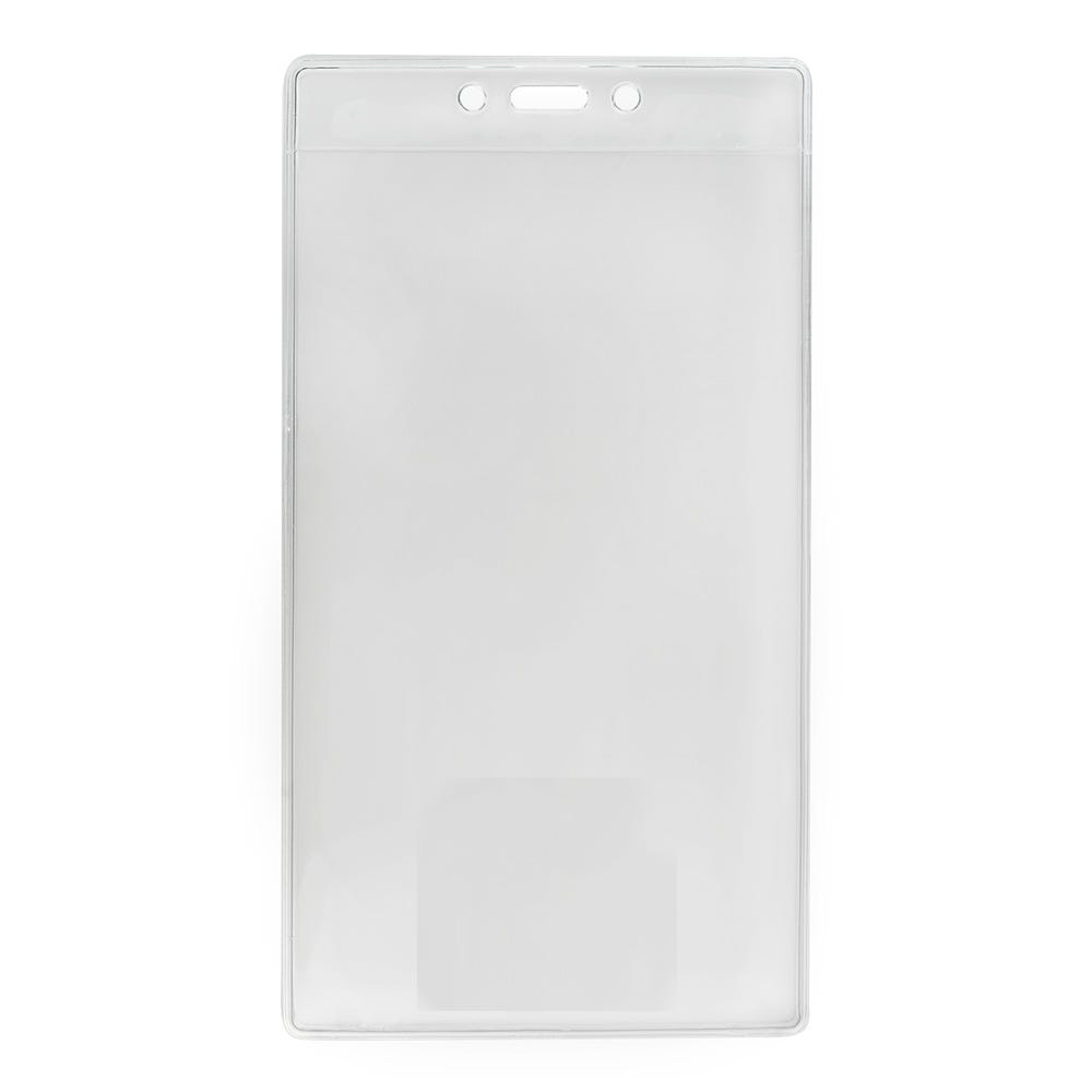 100-Pack of Event Size Vertical Clear Vinyl Badge Holders with Slot and Chain Holes