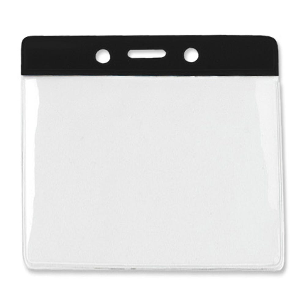 100-Pack of Horizontal Black Bar Clear Vinyl Badge Holders