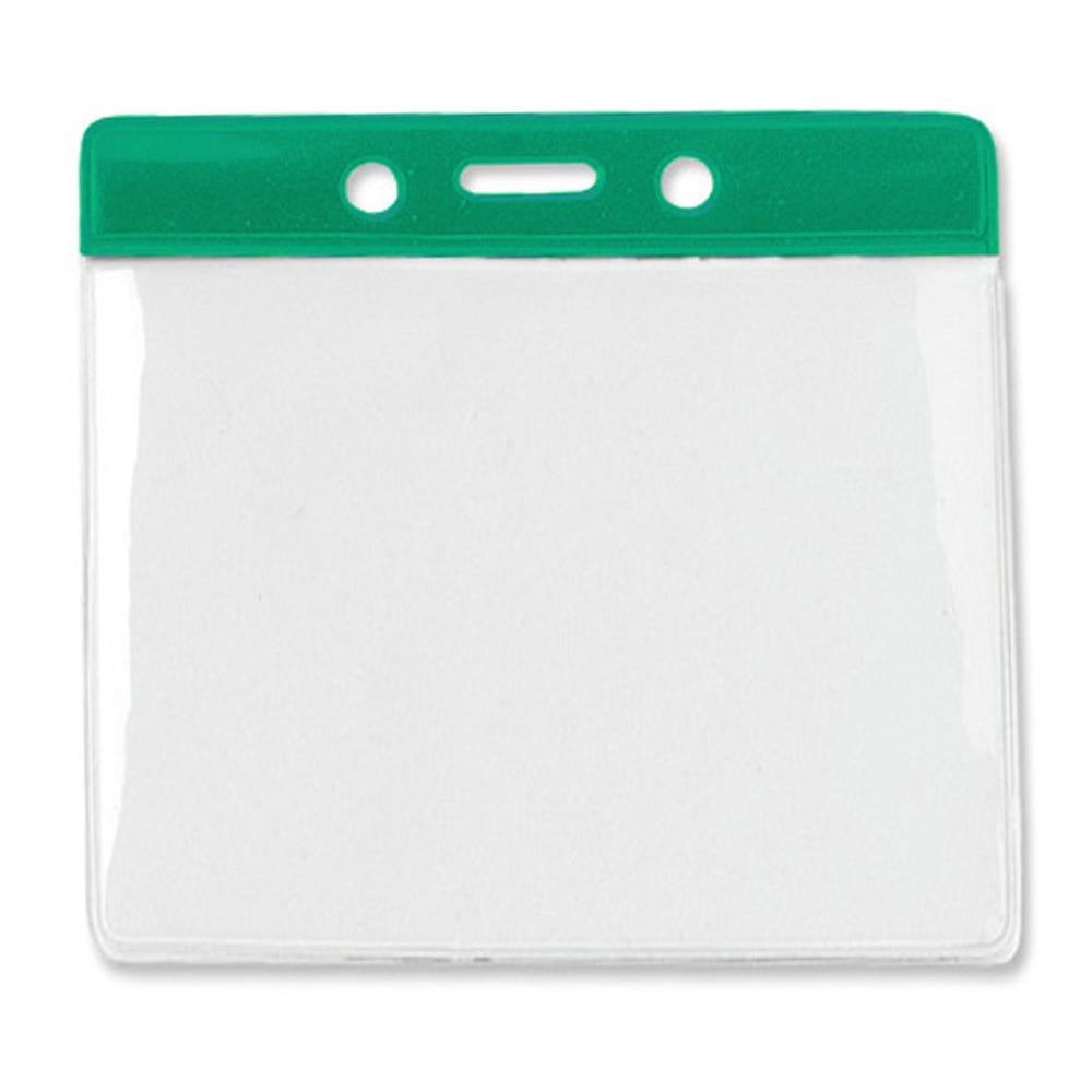 100-Pack of Horizontal Green Bar Clear Vinyl Badge Holders