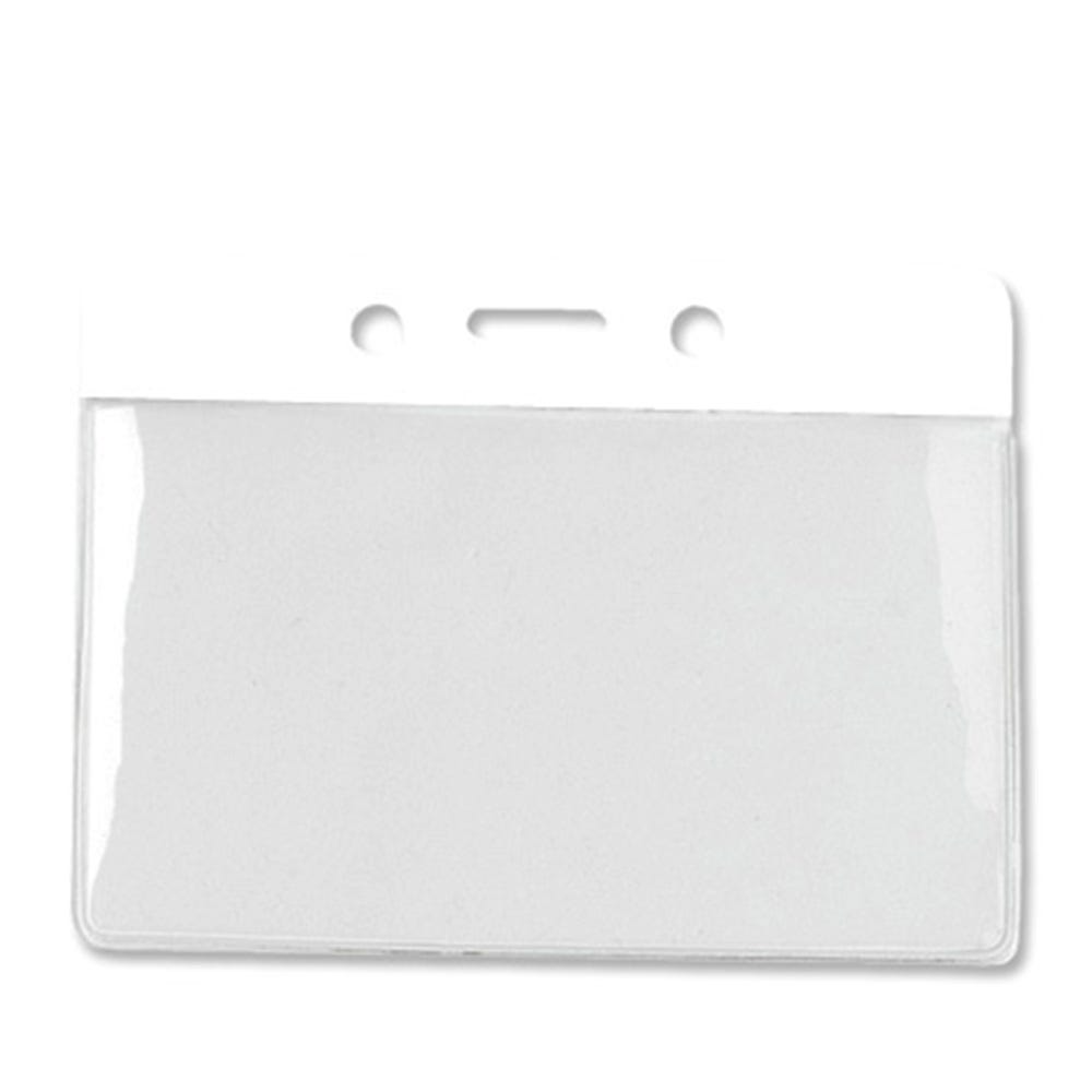 Premium Horizontal Clear Vinyl Badge Holders with White Bar - Pack of 100