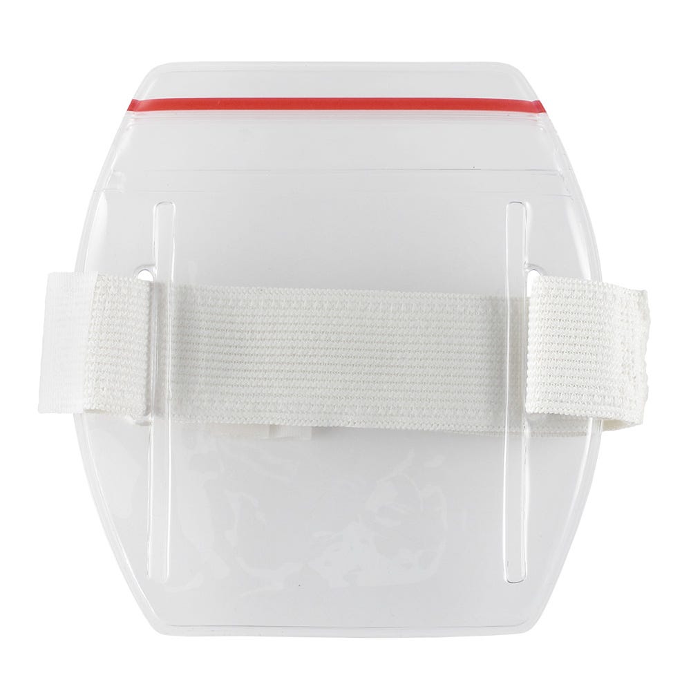 Arm Band - Vertical - Clear Vinyl Badge Holder with Zipper and White Strap - 25 per pack