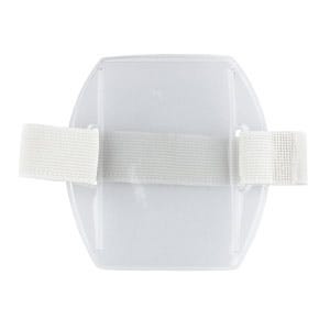 Clear Vinyl Badge Holder with White Arm Band - Vertical - 2.75" x 3.8" - 25 per pack