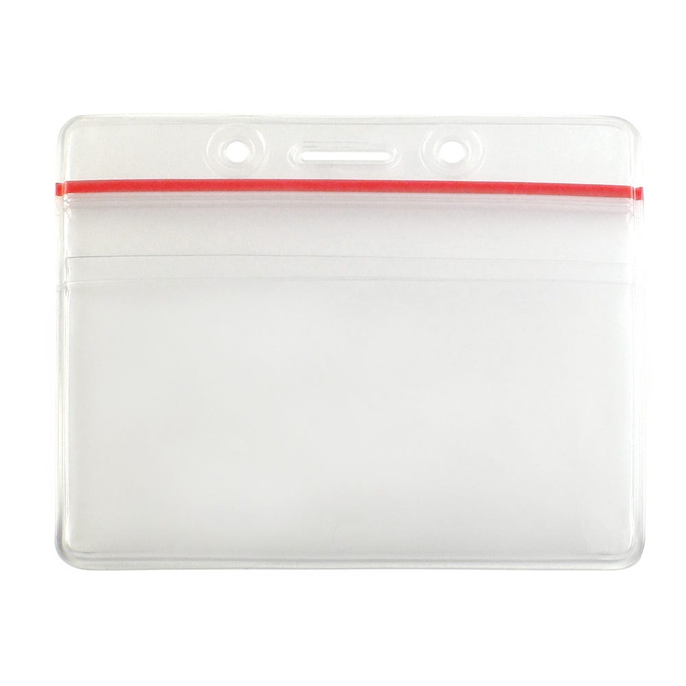 Badge Holder w/ Zipper Closure -Horizontal - Slot and Chain Holes