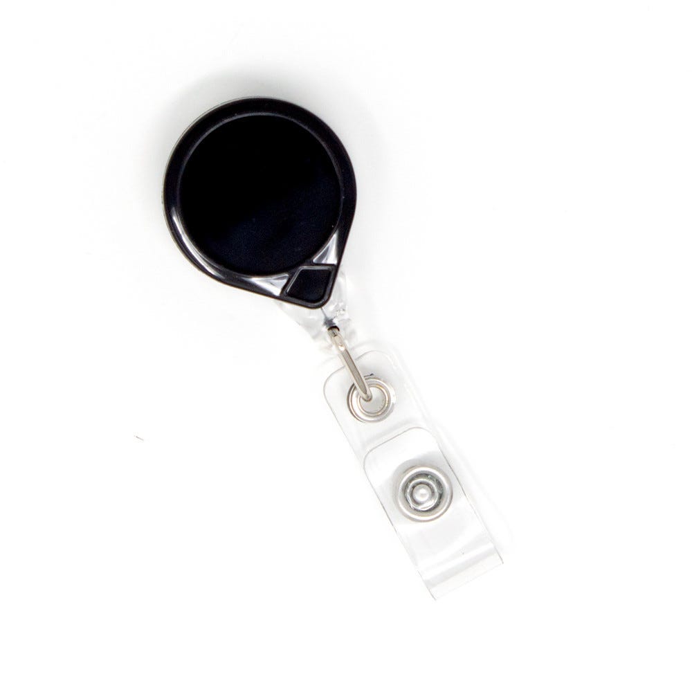 Mini Black Round 1'' Badge Reels w/ Belt Clip - Color Strap - 25 pack