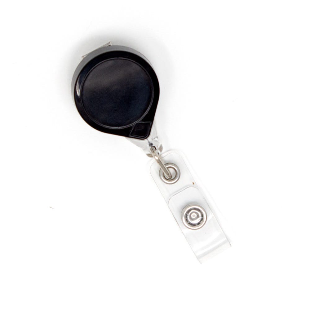 Mini Black Round Badge Reels w/ Swivel Clip & Clear Plastic Strap - 25 Pack