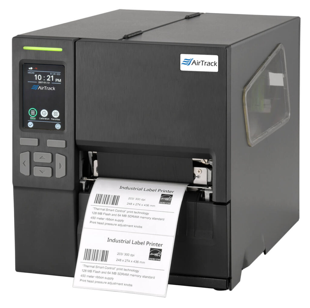AirTrack Midrange Industrial Printer, Thermal Transfer, 203 dpi, 4" Print Width, 8" per Second Print Speed, LCD Color Touchscreen; USB, Serial, Ethernet, and USB Host Interfaces, Real-Time Clock.