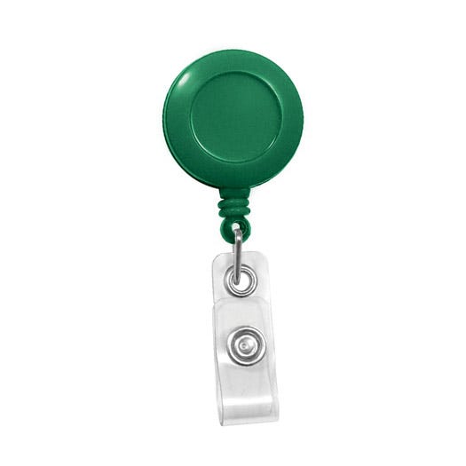 Round Badge Reels - Green - Belt Clip - Clear Strap - 100 per pack
