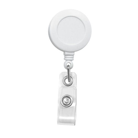 Round Badge Reels - White - Belt Clip - Clear Strap - 100 per pack