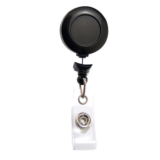 No-Twist Round Badge Reel - Black - Belt Clip - Clear Strap - 100 pack
