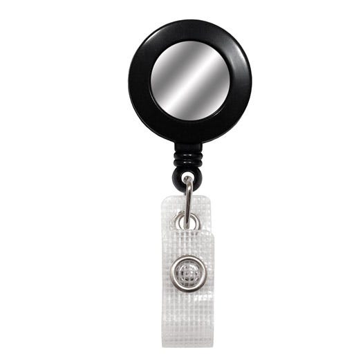 Round Black Badge Reels w/ Silver Sticker - Belt Clip - 100 per pack