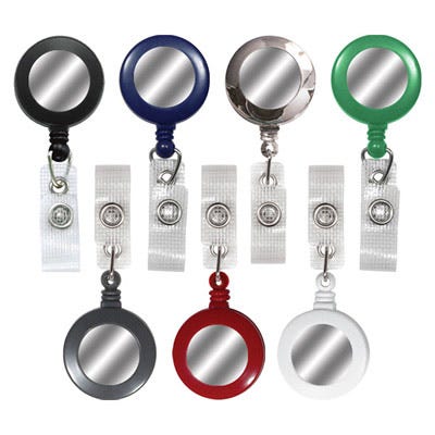 Round Badge Reels w/ Silver Sticker - 1.25'' - Belt Clip - Durable Strap - 100 per pack