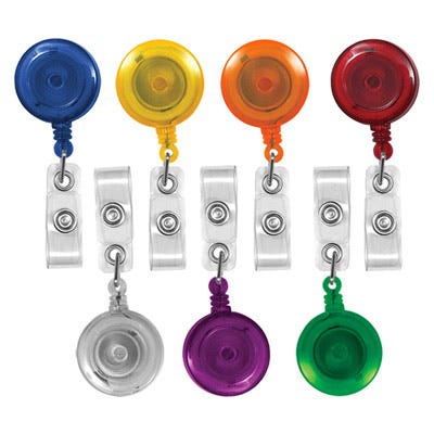 Translucent Round Badge Reels - 1.25'' - Belt Clip - Clear Strap - 100 per pack