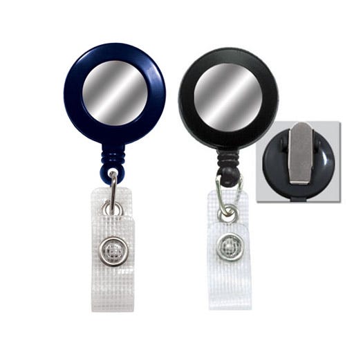 Round Badge Reels w/ Silver Sticker - 1.25'' - Spring Clip - Durable Strap - 25 per pack