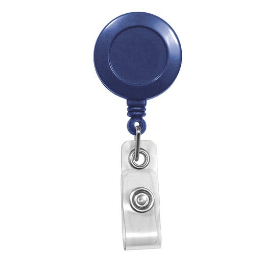 Round Badge Reels - Blue - Spring Clip - Clear Strap - 100 per pack