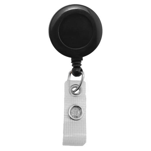 Round Badge Reels - Black - Spring Clip - Durable Strap - 100 per pack